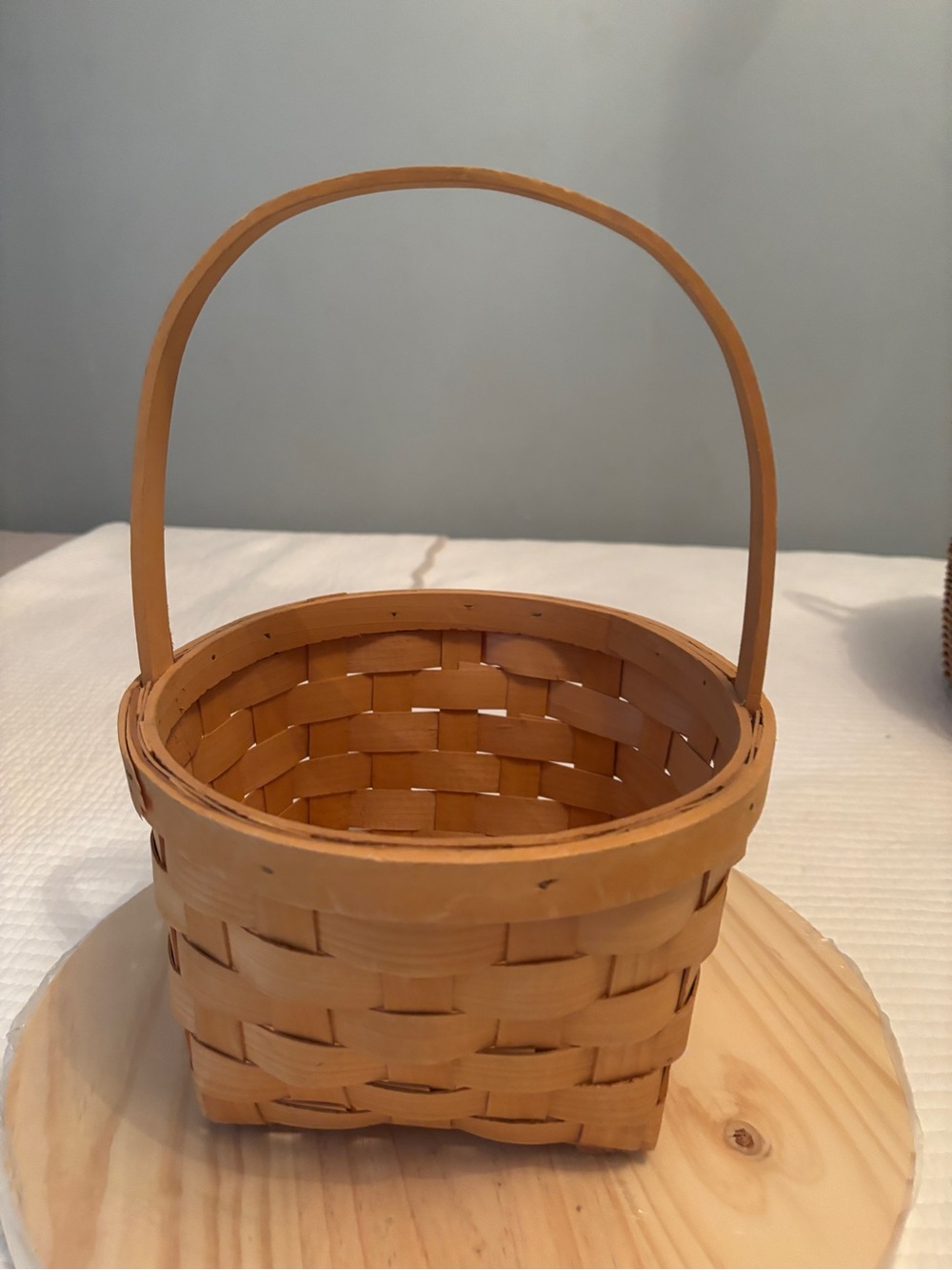 Vintage classic handwoven open-weave basket resembling Longaberger style
